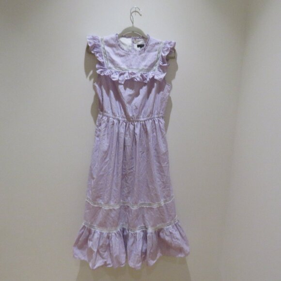 J. CREW Tiered Lace Panel Ruffle Dress Rustic Plum Stripe Prairie Cottage Trad - Picture 2 of 16